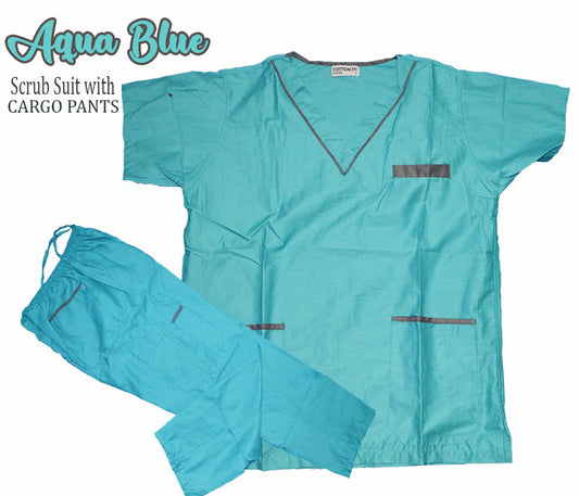 Scrub Suit Top & Pants Set with Piping (Aqua Blue)