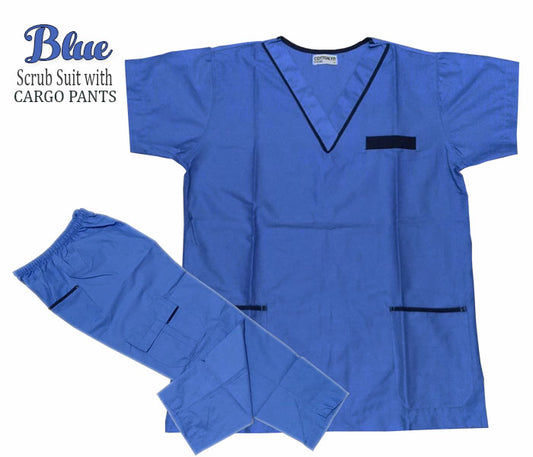 Scrub Suit Top & Pants Set with Piping (Sky Blue)