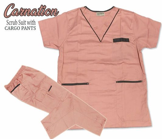 Scrub Suit Top & Pants Set with Piping (Carnation Pink)