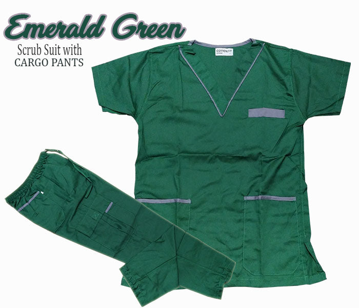 Scrub Suit Top & Pants Set with Piping (Emerald Green)
