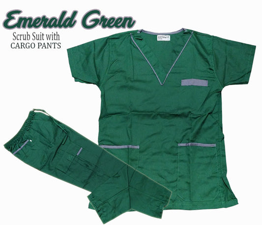 Scrub Suit Top & Pants Set with Piping (Emerald Green)