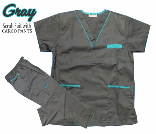 Scrub Suit Top & Pants Set with Piping (Dark Gray)