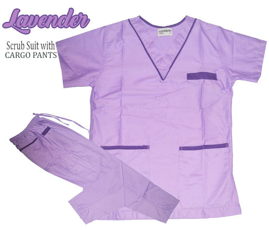Scrub Suit Top & Pants Set with Piping (Lavender)