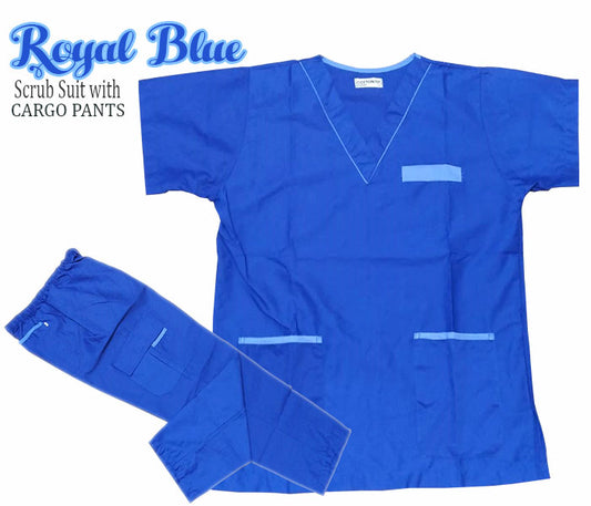 Scrub Suit Top & Pants Set with Piping (Royal Blue)
