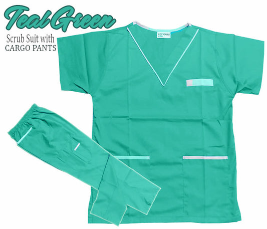 Scrub Suit Top & Pants Set with Piping (Teal Green)