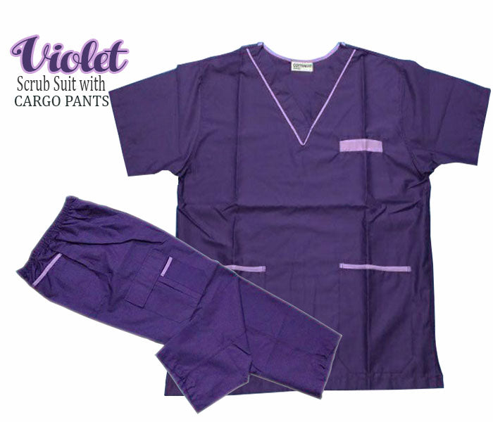 Scrub Suit Top & Pants Set with Piping (Violet)