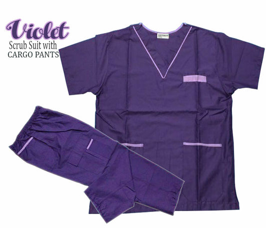 Scrub Suit Top & Pants Set with Piping (Violet)