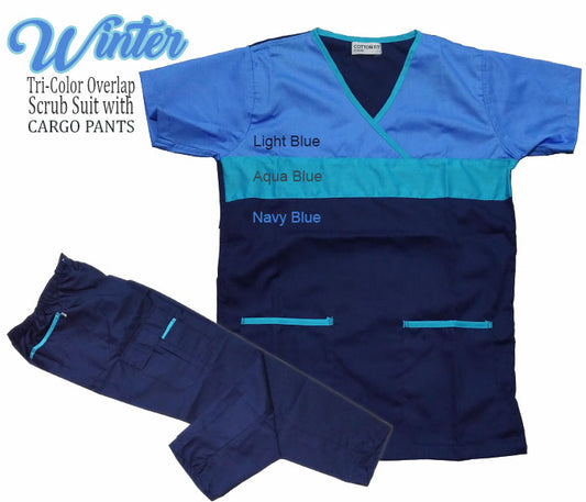 Tri-Color Overlap Scrub Suit Top & Pants Set (Winter)