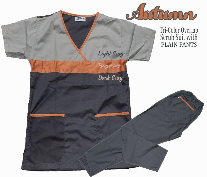 Tri-Color Overlap Scrub Suit Top & Pants Set (Autumn)