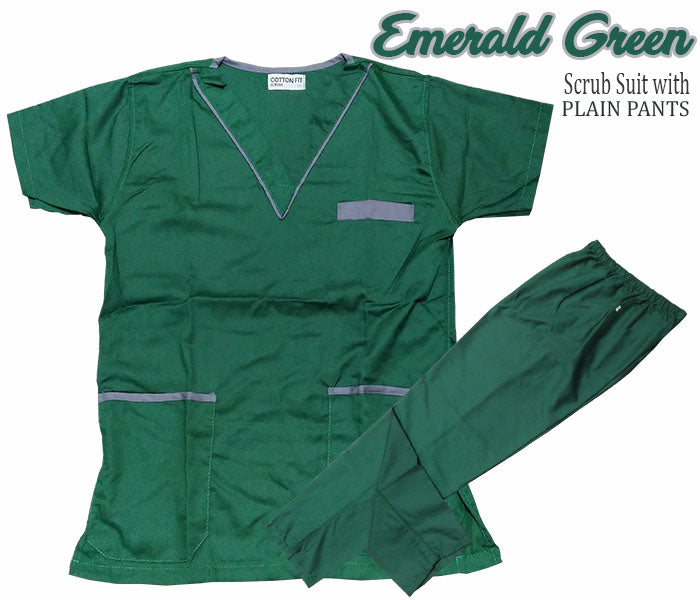 Scrub Suit Top & Pants Set with Piping (Emerald Green)