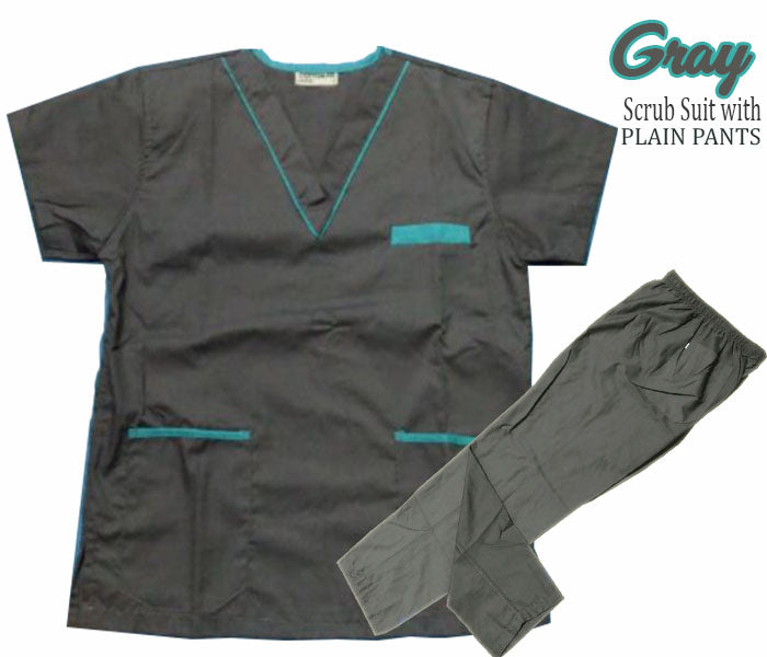 Scrub Suit Top & Pants Set with Piping (Dark Gray)