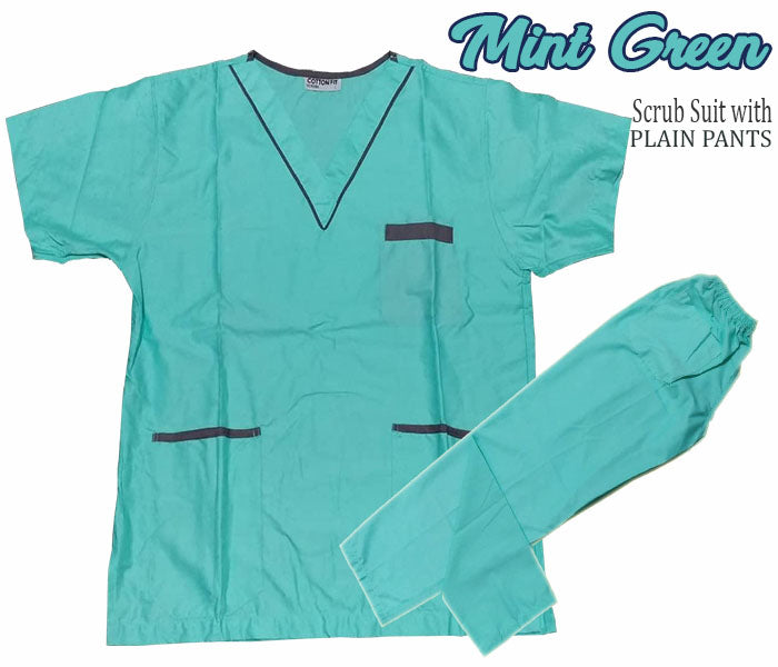 Scrub Suit Top & Pants Set with Piping (Mint Green)