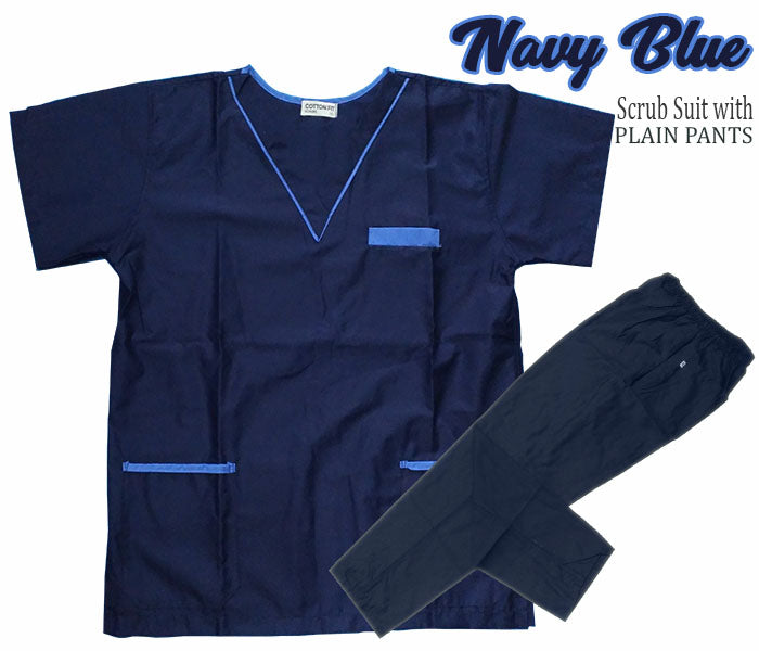 Scrub Suit Top & Pants Set with Piping (Navy Blue)