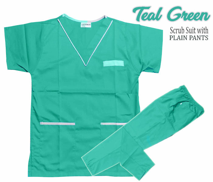 Scrub Suit Top & Pants Set with Piping (Teal Green)