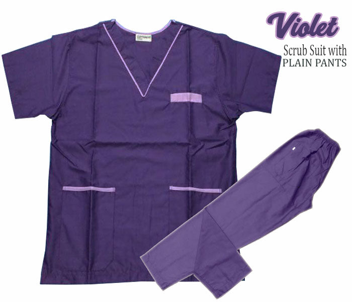 Scrub Suit Top & Pants Set with Piping (Violet)