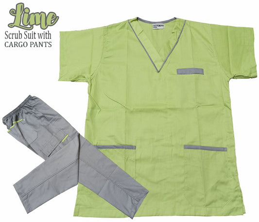 Scrub Suit Top & Pants Set with Piping (Lime)