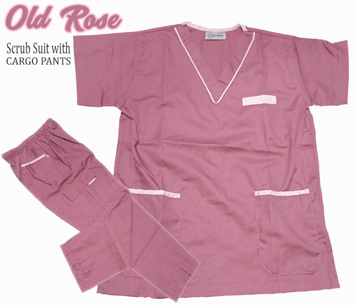 Scrub Suit Top & Pants Set with Piping (Old Rose)