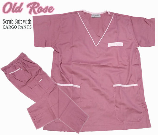 Scrub Suit Top & Pants Set with Piping (Old Rose)