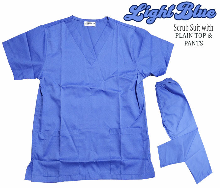 Plain Scrub Suit Top & Pants Set (Light Blue)