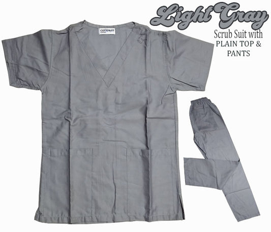 Plain Scrub Suit Top & Pants Set (Light Gray)