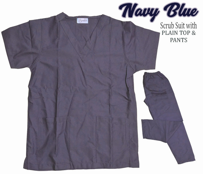 Plain Scrub Suit Top & Pants Set (Navy Blue)