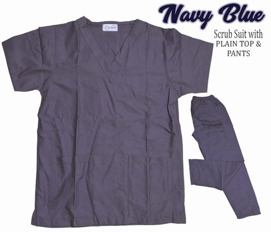 Plain Scrub Suit Top & Pants Set (Navy Blue)