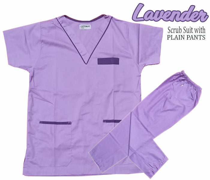Scrub Suit Top & Pants Set with Piping (Lavender)