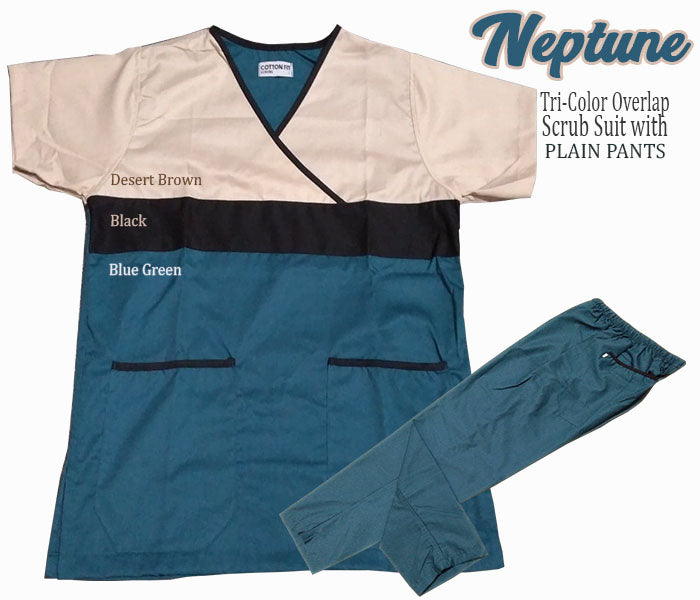 Tri-Color Overlap Scrub Suit Top & Pants Set (Neptune)