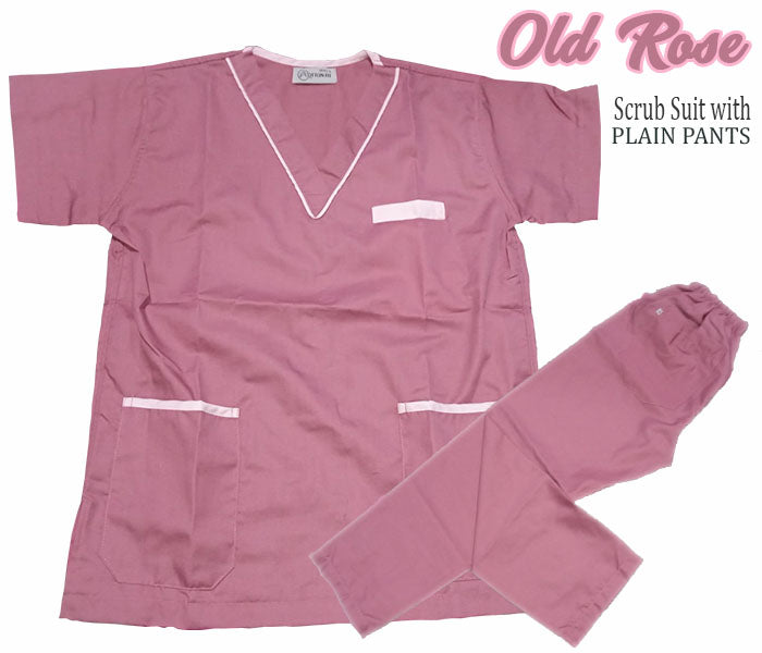 Scrub Suit Top & Pants Set with Piping (Old Rose)