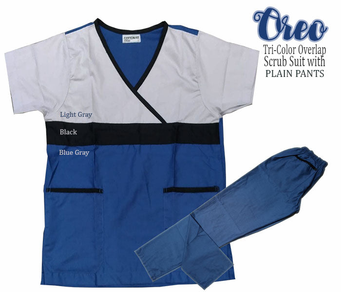 Tri-Color Overlap Scrub Suit Top & Pants Set (Oreo)