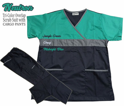 Tri-Color Overlap Scrub Suit Top & Pants Set (Neutron)