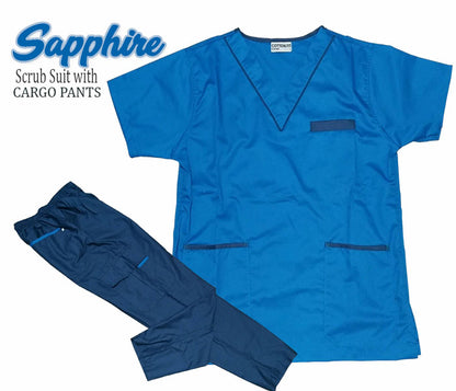 Scrub Suit Top & Pants Set with Piping (Sapphire)