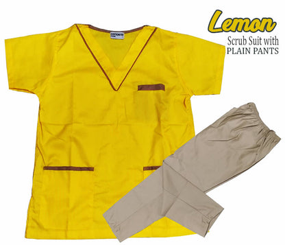 Scrub Suit Top & Pants Set with Piping (Lemon)