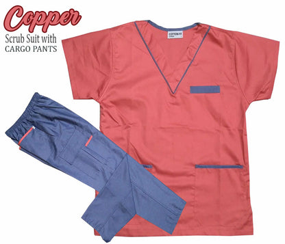Scrub Suit Top & Pants Set with Piping (Copper)