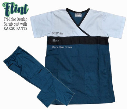 Tri-Color Overlap Scrub Suit Top & Pants Set (Flint)