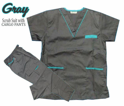 Scrub Suit Top & Pants Set with Piping (Dark Gray)