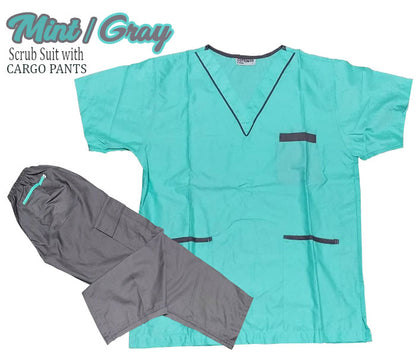 Scrub Suit Top & Pants Set with Piping (Mint / Gray)