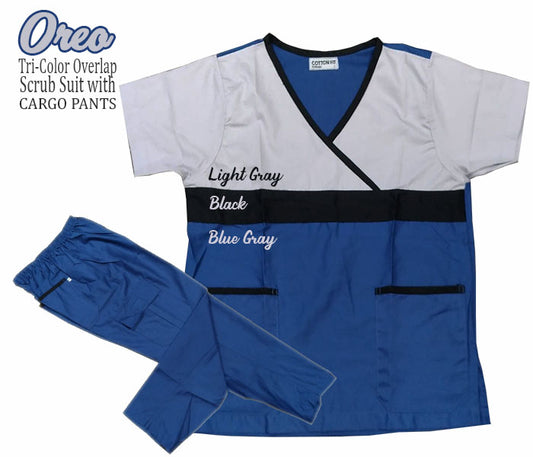 Tri-Color Overlap Scrub Suit Top & Pants Set (Oreo)