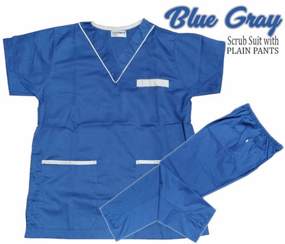 Scrub Suit Top & Pants Set with Piping (Blue Gray)