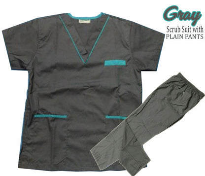 Scrub Suit Top & Pants Set with Piping (Dark Gray)