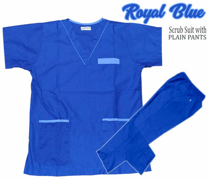 Scrub Suit Top & Pants Set with Piping (Royal Blue)