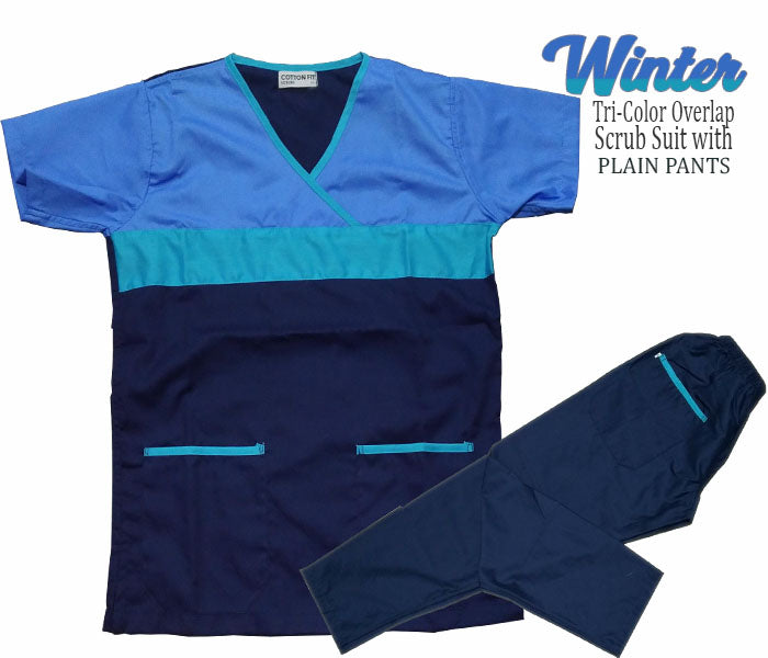 Tri-Color Overlap Scrub Suit Top & Pants Set (Winter)