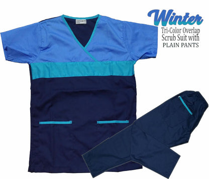 Tri-Color Overlap Scrub Suit Top & Pants Set (Winter)