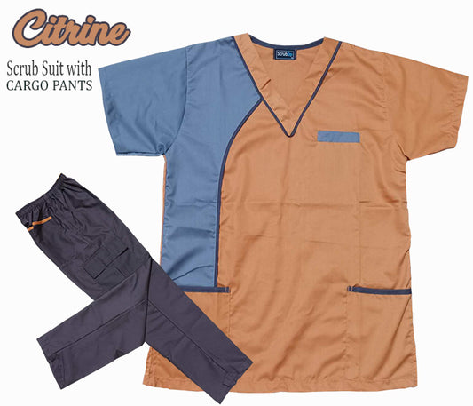 Multi-Pocket Scrub Suit Top & Cargo Pants Set (Citrine)