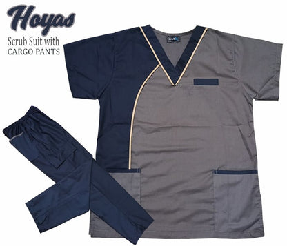 Multi-Pocket Scrub Suit Top & Cargo Pants Set (Hoyas)