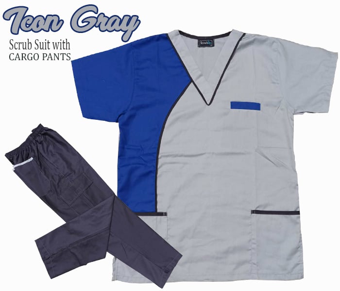 Multi-Pocket Scrub Suit Top & Cargo Pants Set (Icon Gray)