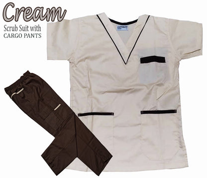 Scrub Suit Top & Pants Set with Piping (Cream)