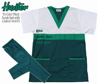 Tri-Color Scrub Suit Top & Pants Set (Hunter)