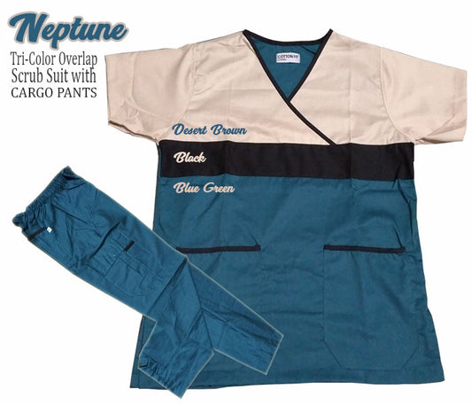 Tri-Color Overlap Scrub Suit Top & Pants Set (Neptune)
