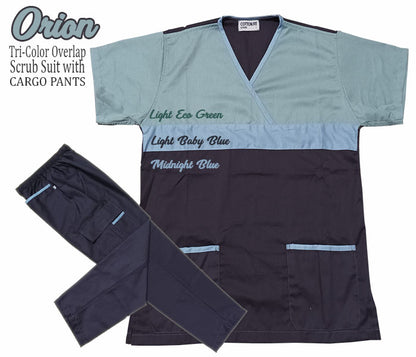 Tri-Color Overlap Scrub Suit Top & Pants Set (Orion)